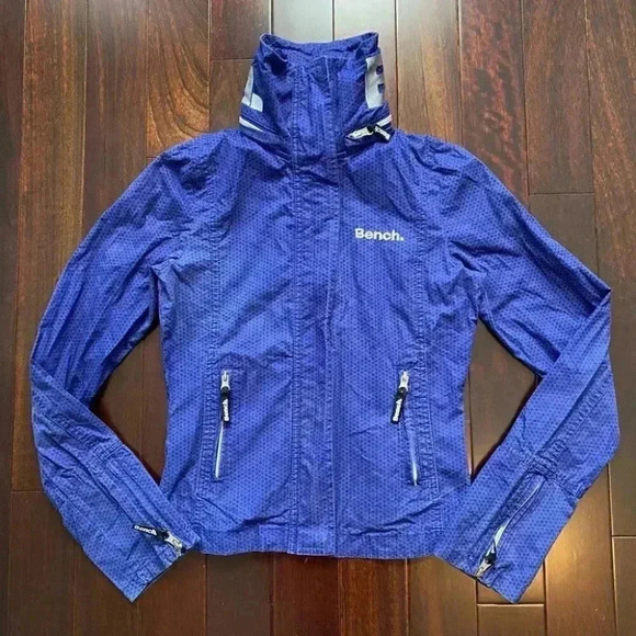 Bench Barbecue Windbreaker Jacket  Cropped Purple Black Geometric Print XS - Picture 15 of 15